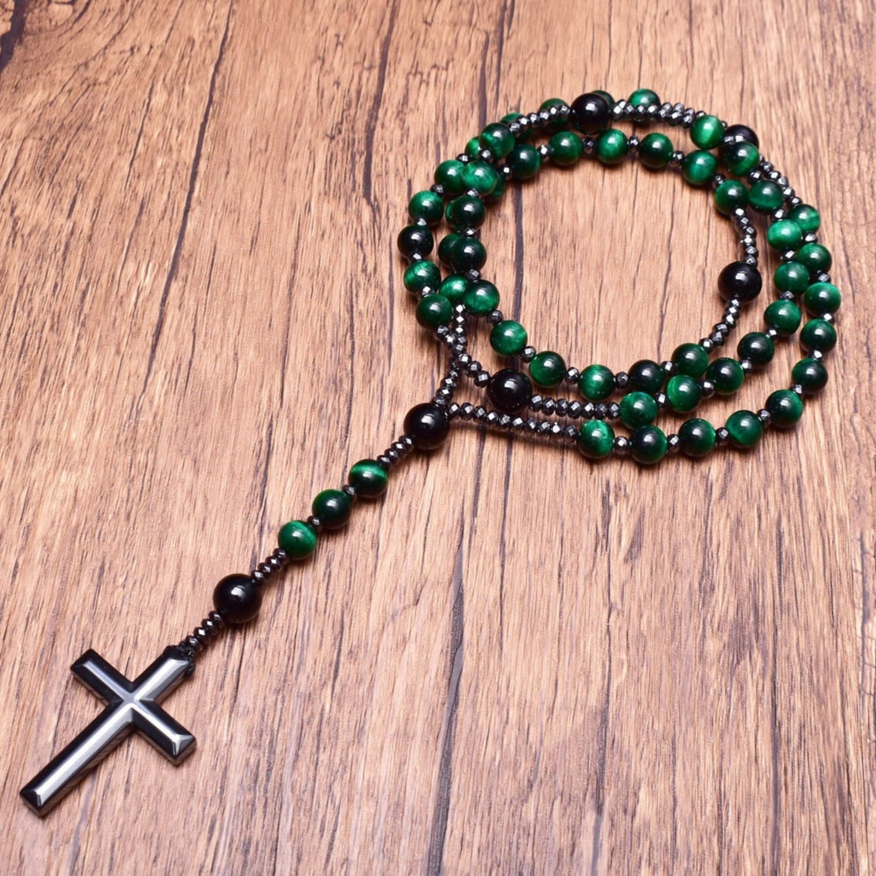 Spiritual Pendant with Tiger's Eye and Lapis Lazuli – Rosary for Men