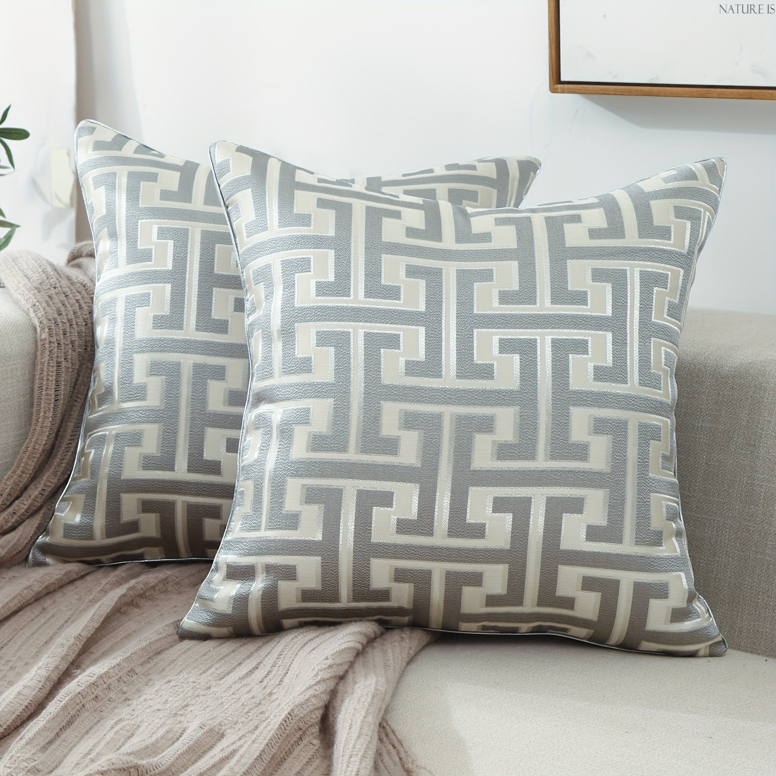 2-Piece Set of Geometric Jacquard Pillow Covers with Hidden Zipper – Stylish Cushion Cases for Your Home