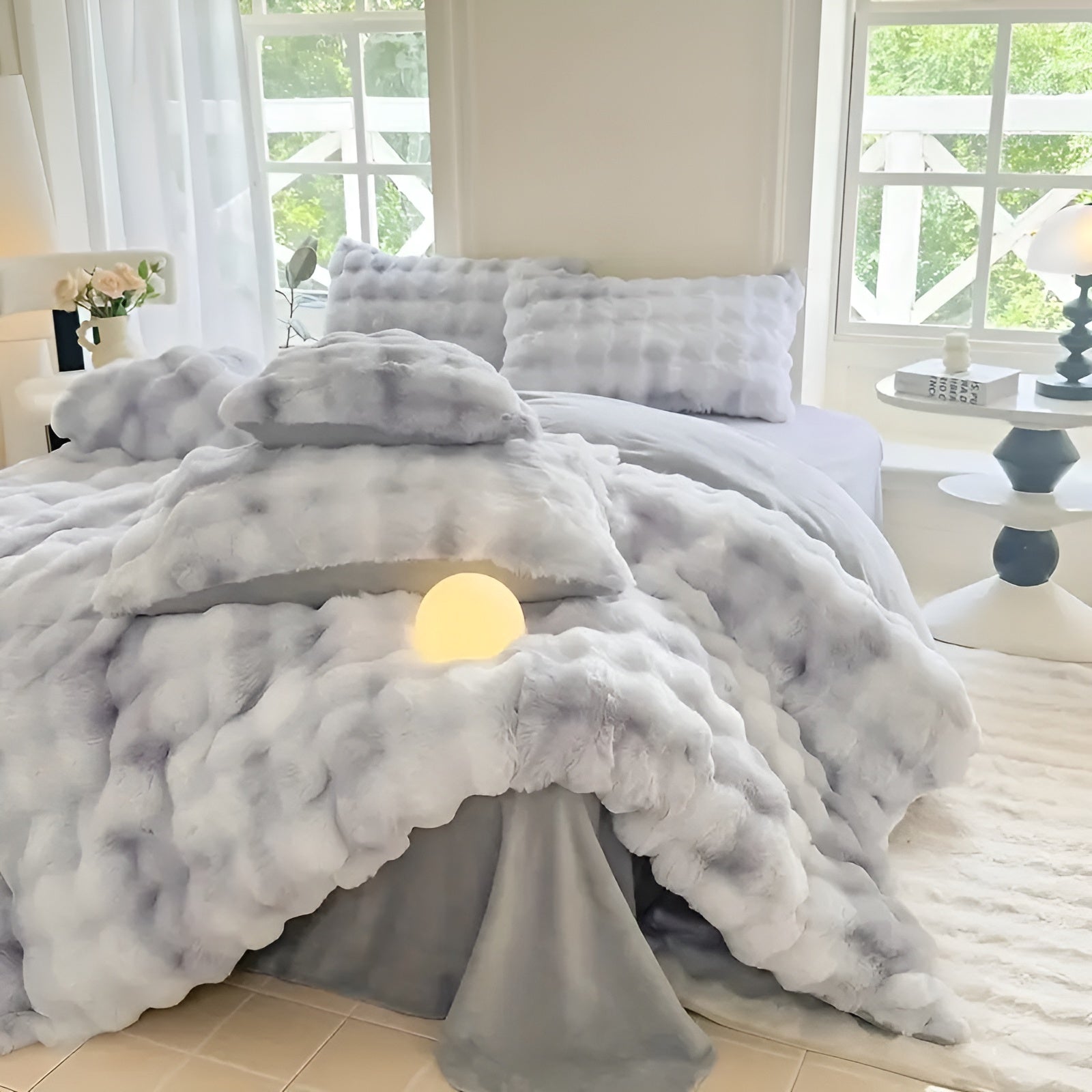 Cozy Plush Duvet Cover Set – Warm and Soft for Autumn & Winter | Reversible Design in Rabbit Fur & Milk Velour