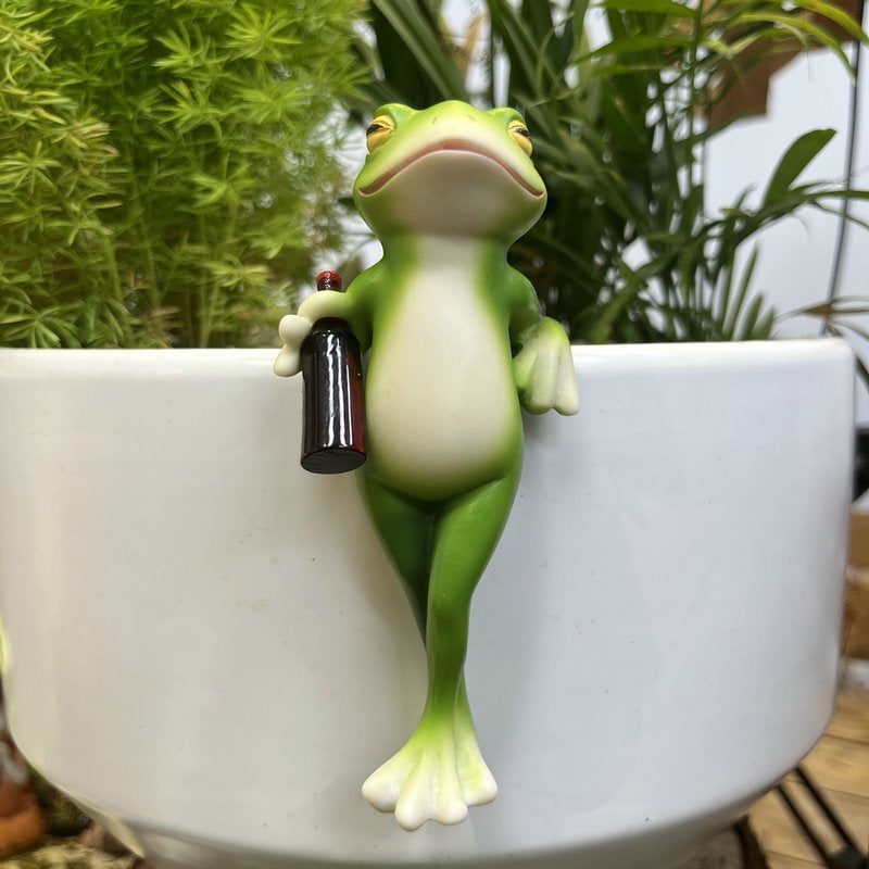 Playful frog figure for flower pots and garden