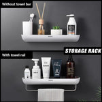 Wall Mounted Shower Caddy No Drilling – With Towel Bar & Drain Holes