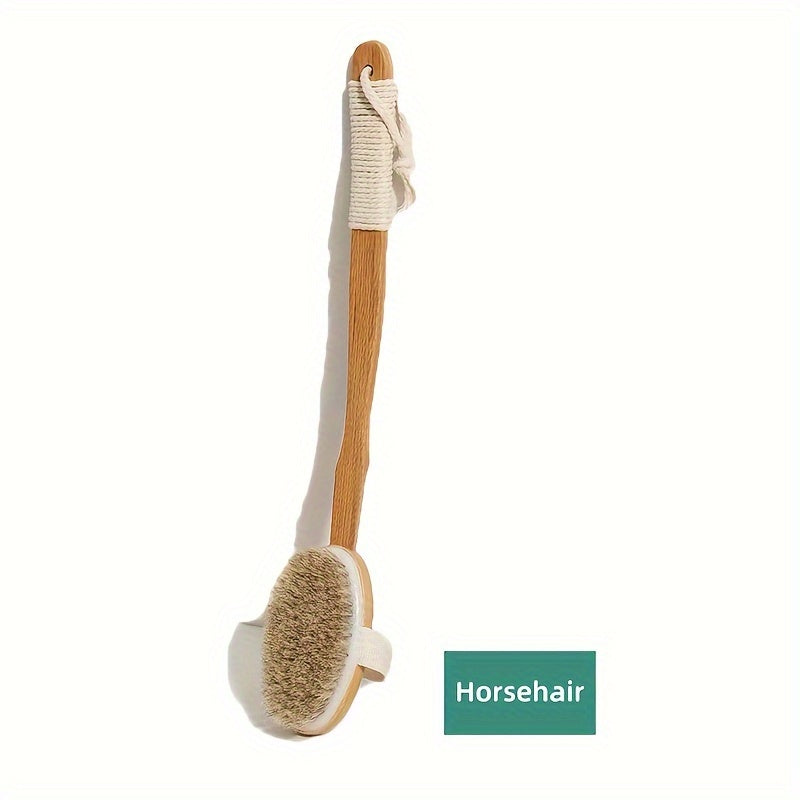 Elysian | Long Wooden Handle Shower Brush with Natural Bristles - Gentle Back Cleaning