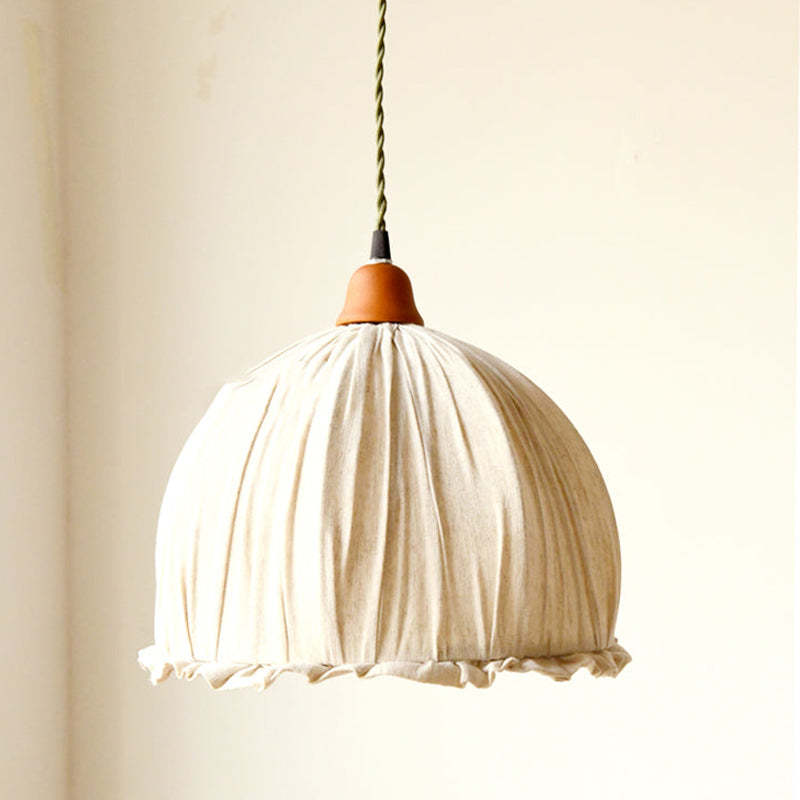 Minimalist Scandinavian LED Pendant Light with Beige Fabric Shade for Living Room and Dining Room, Height-Adjustable