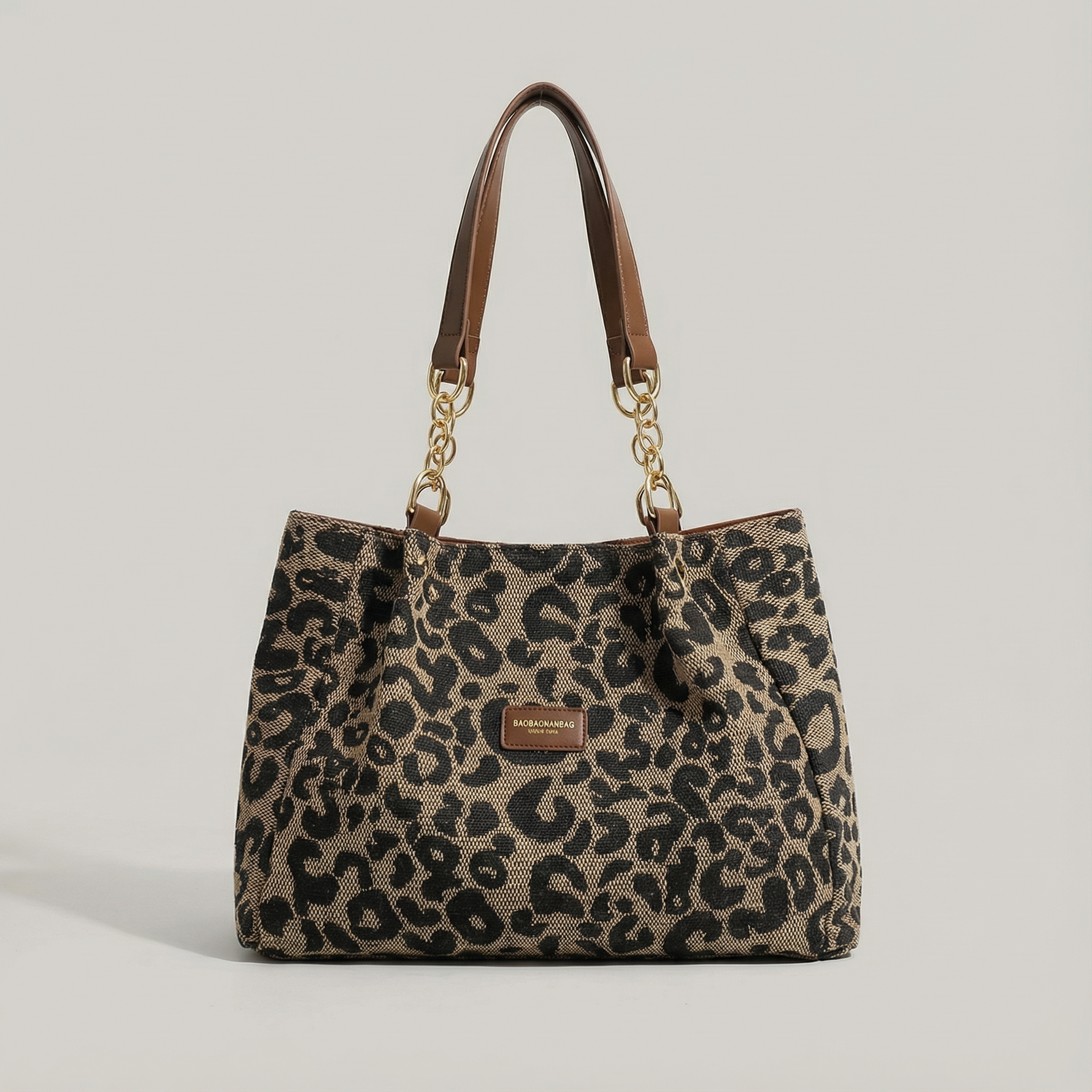 Elegant leopard print pouches with gold chain