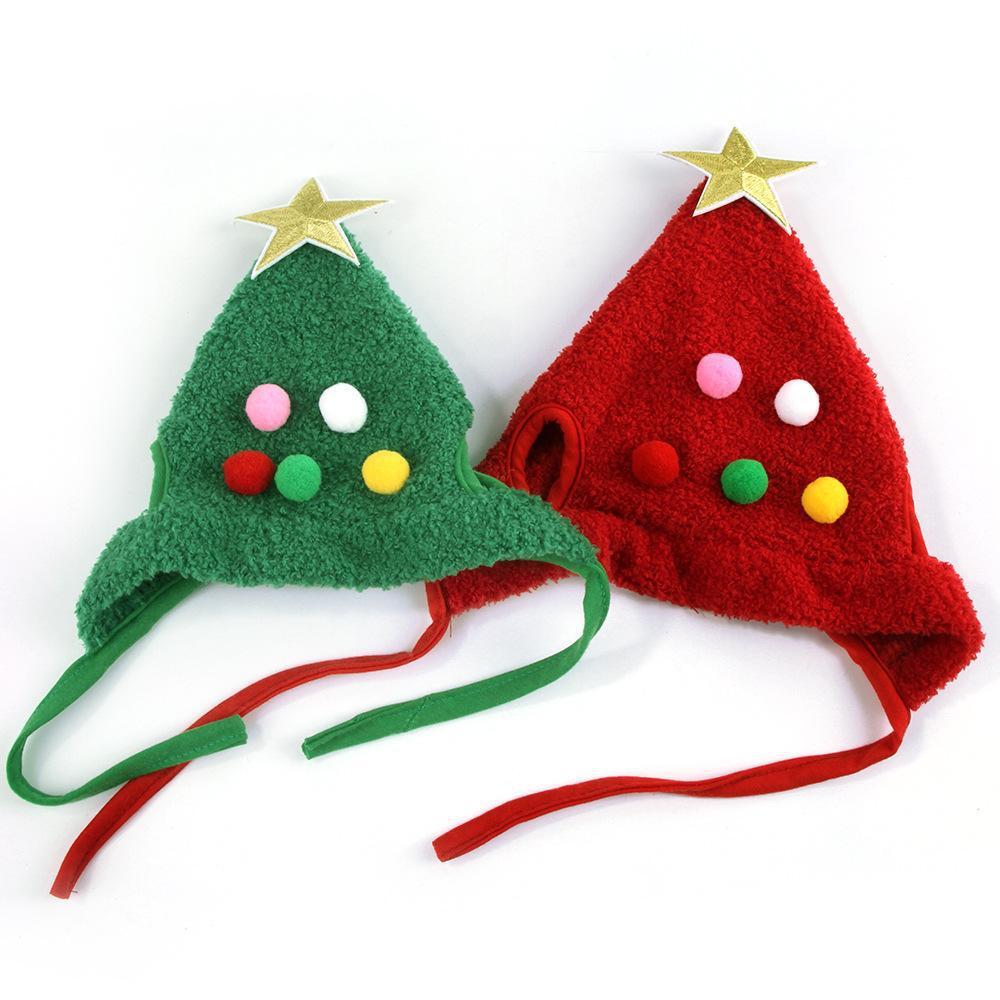 Pet Christmas hat with fluff and gold trim