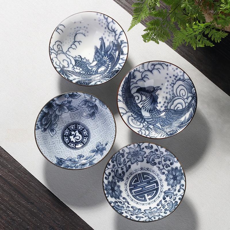 Elegantes 4-teiliges Teetassen Set in Blau und Weiß