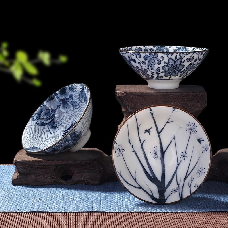 Elegantes 4-teiliges Teetassen Set in Blau und Weiß