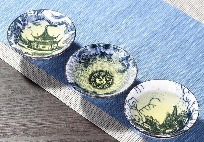 4-piece Blue and White Porcelain Teacup Set