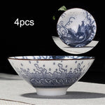 4-piece Blue and White Porcelain Teacup Set