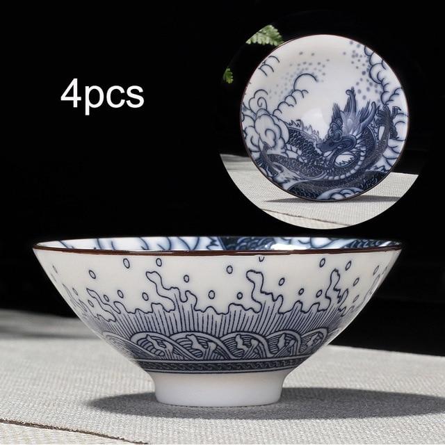 Elegantes 4-teiliges Teetassen Set in Blau und Weiß