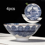 4-piece Blue and White Porcelain Teacup Set