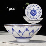 4-piece Blue and White Porcelain Teacup Set