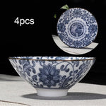 4-piece Blue and White Porcelain Teacup Set