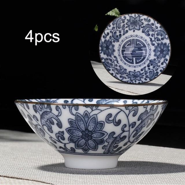 4-piece Blue and White Porcelain Teacup Set