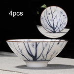 4-piece Blue and White Porcelain Teacup Set