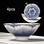 4-piece Blue and White Porcelain Teacup Set