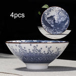 4-piece Blue and White Porcelain Teacup Set