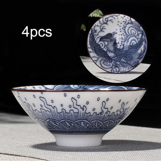 4-piece Blue and White Porcelain Teacup Set
