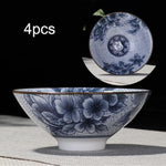 4-piece Blue and White Porcelain Teacup Set