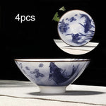 4-piece Blue and White Porcelain Teacup Set