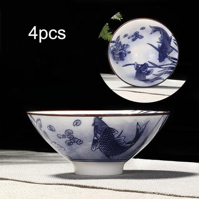 4-piece Blue and White Porcelain Teacup Set