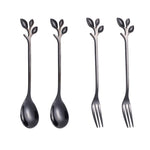 4-piece set creative branch leaves spoon fork stirring spoon tableware