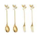 4-piece set creative branch leaves spoon fork stirring spoon tableware