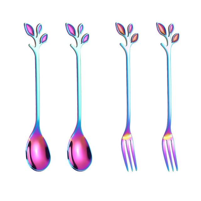 4-piece set creative branch leaves spoon fork stirring spoon tableware