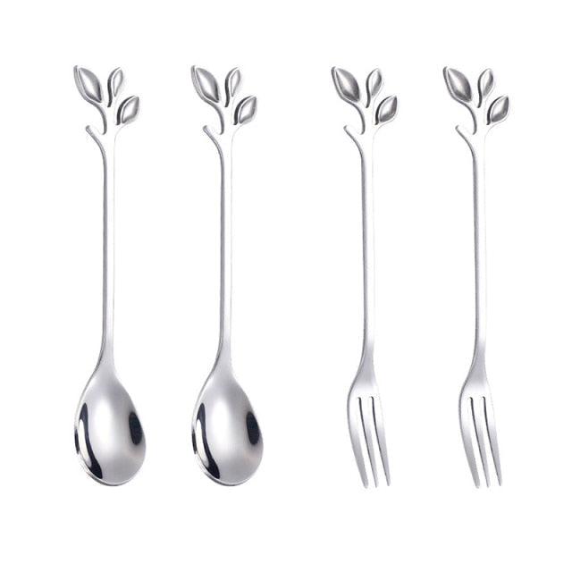 4-piece set creative branch leaves spoon fork stirring spoon tableware