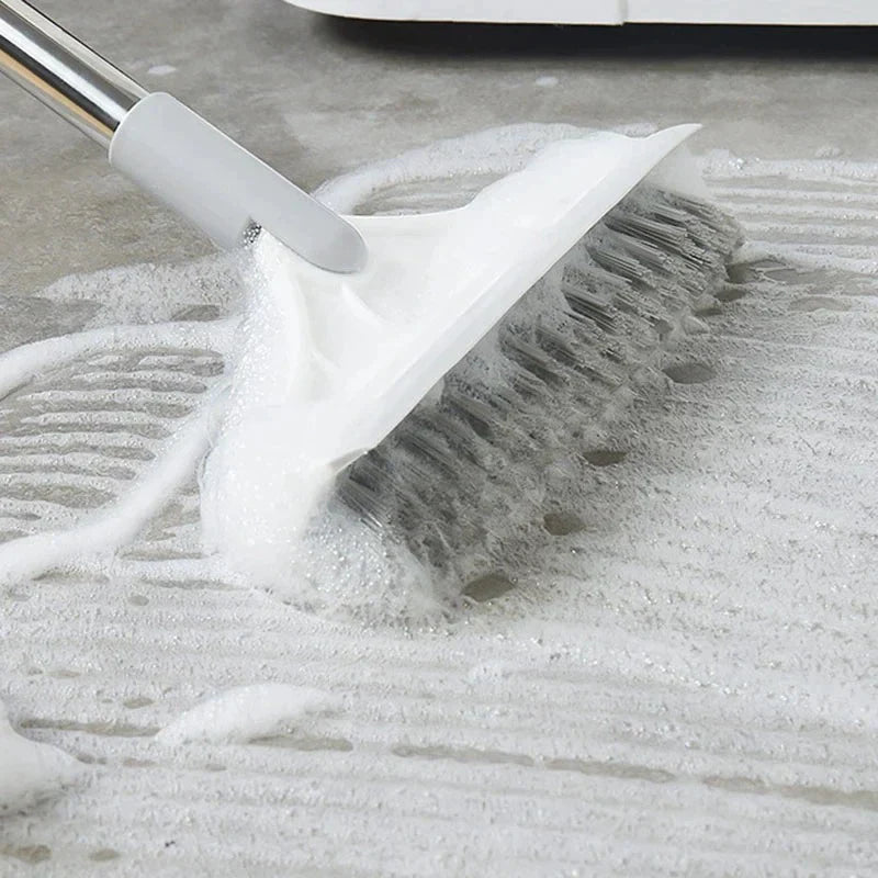 2-in-1 Floor Cleaning Brush with Window Squeegee, 120-Degree Swivel Long Handle