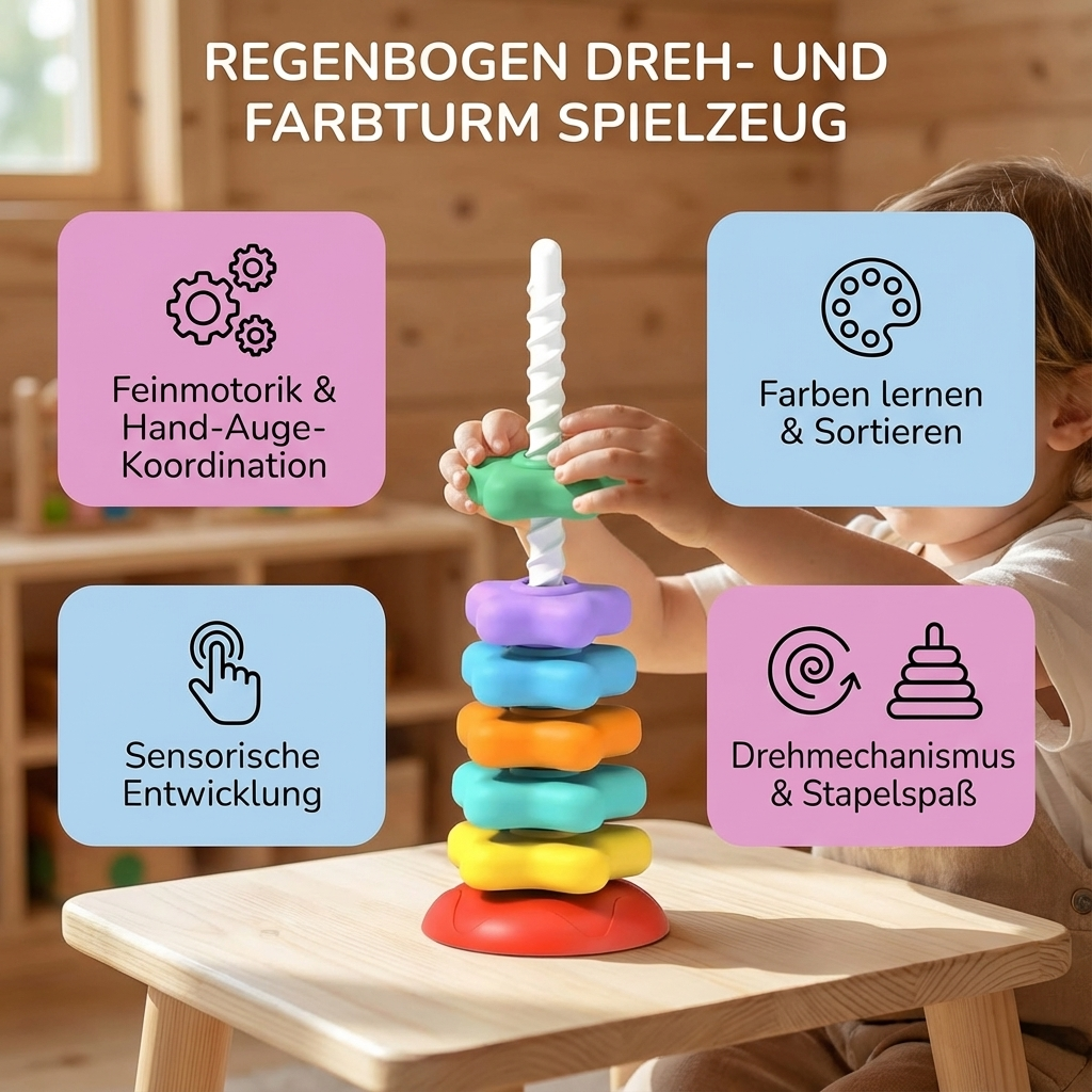 Colorful Spinning Toy with Rainbow Color Tower