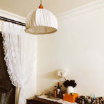 Minimalist Scandinavian LED Pendant Light with Beige Fabric Shade for Living Room and Dining Room, Height-Adjustable