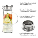 Eleganter 1,5-Liter Glaskrug mit Edelstahlfilter und sicherem Deckel