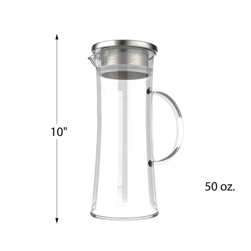Eleganter 1,5-Liter Glaskrug mit Edelstahlfilter und sicherem Deckel