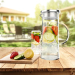 50 oz hitzebeständiger Glaskrug mit Edelstahlfilter und auslaufsicherem Deckel