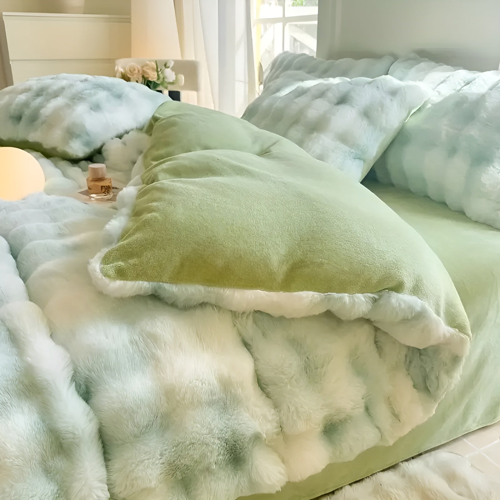 Cozy Plush Duvet Cover Set – Warm and Soft for Autumn & Winter | Reversible Design in Rabbit Fur & Milk Velour
