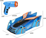 Remote-controlled car with laser beam for wall contact