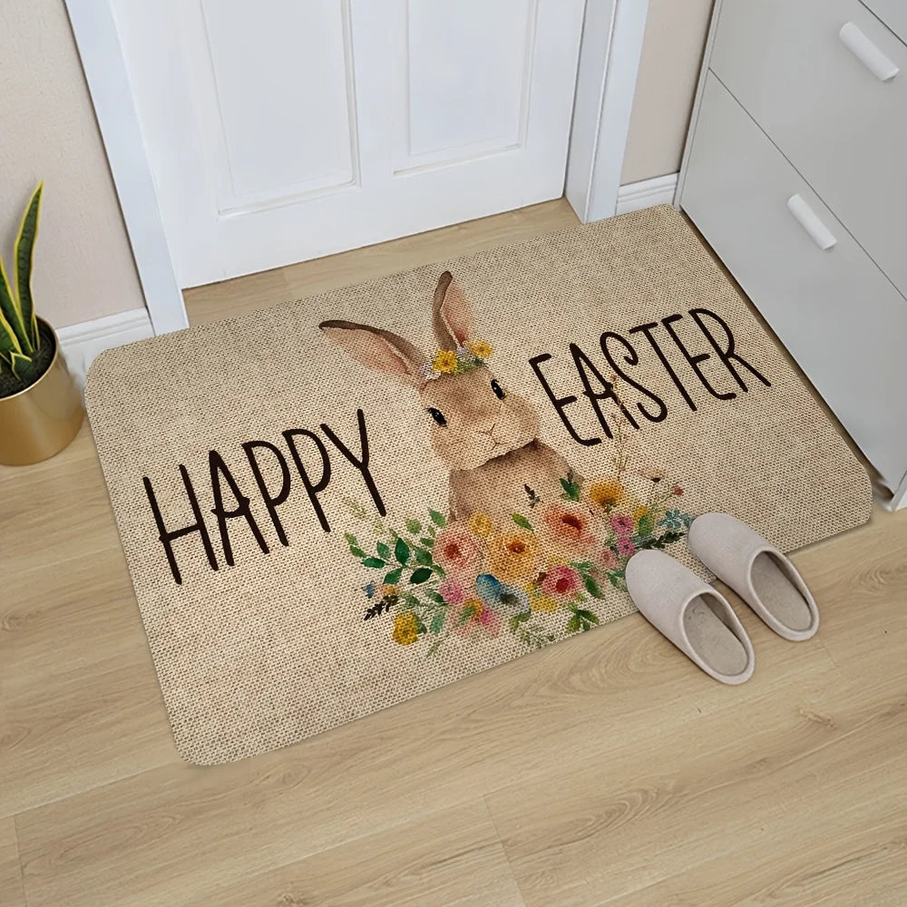 Frühlingszauber Fußmatte | Rutschfest & Pflegeleicht | Hasendesign für Eingang & Schlafzimmer 40x60–60x90 cm