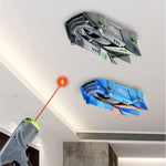 Remote-controlled car with laser beam for wall contact
