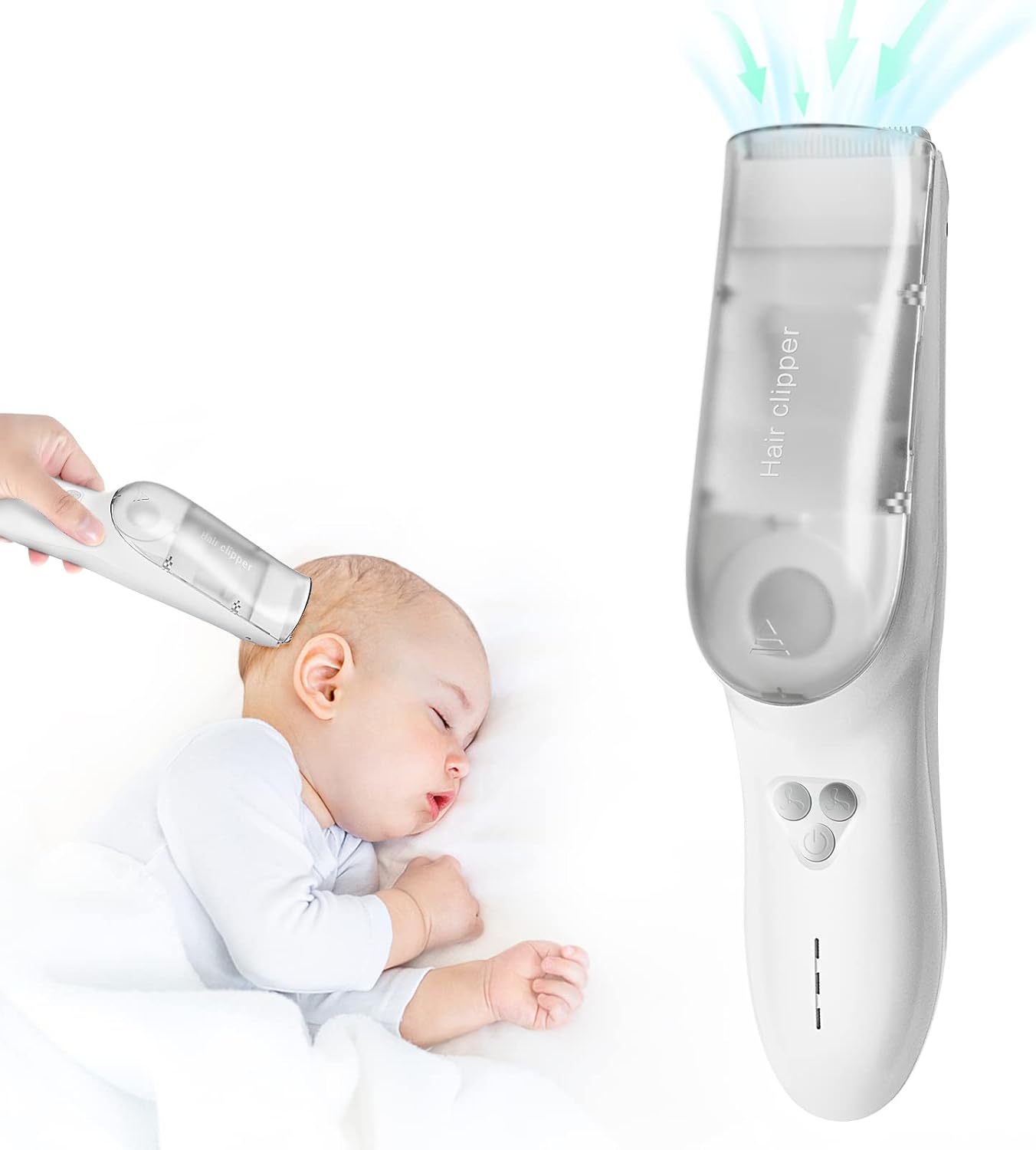 Waterproof, rechargeable baby hair clipper with vacuum system and storage box