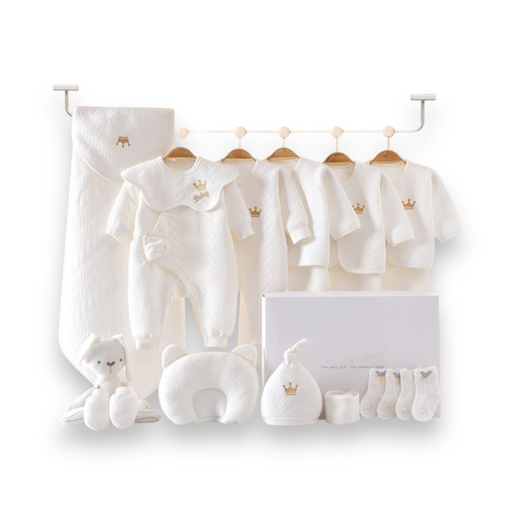 Premium Baby Starter Set | Elegant Gift Box for Newborns | 100% Organic Cotton | With Blanket, Clothing & Accessories | Allergy-Friendly