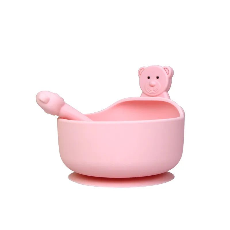 Non-slip Silicone Bowl for Babies with Spoon – Animal Design Feeding Set
