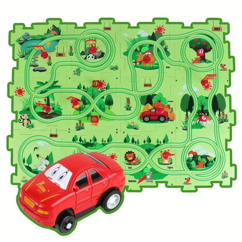 Race Track Puzzle with Building Blocks for Children