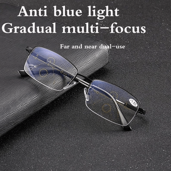 Lightweight titanium reading glasses with progressive lenses