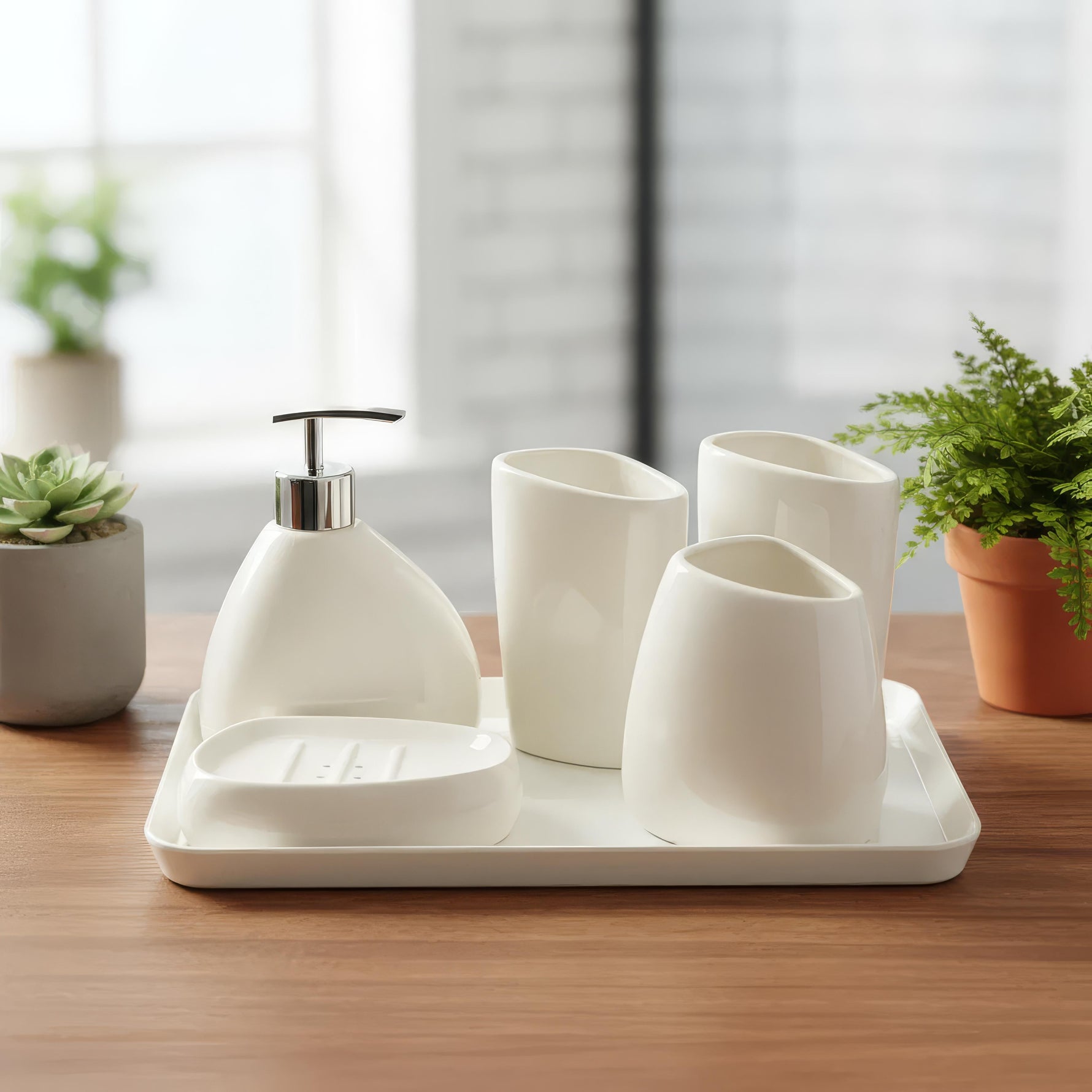 Elegant Bathroom Set with Soap Dispenser and Tumblers