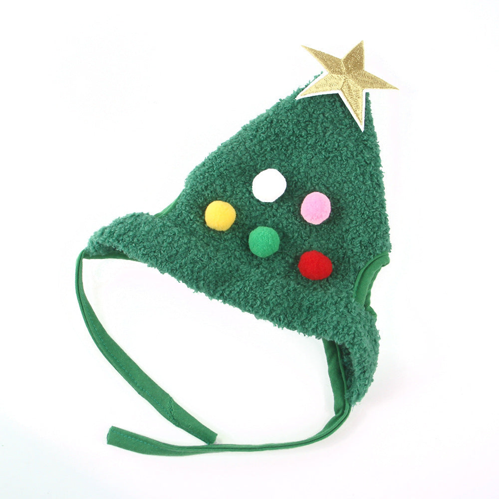 Pet Christmas hat with fluff and gold trim