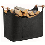 Eleganter Kaminholzkorb BRUNNEN | Faltbar | 55L Kapazität | Mit Holzgriffen und Lederakzenten | Anthrazit