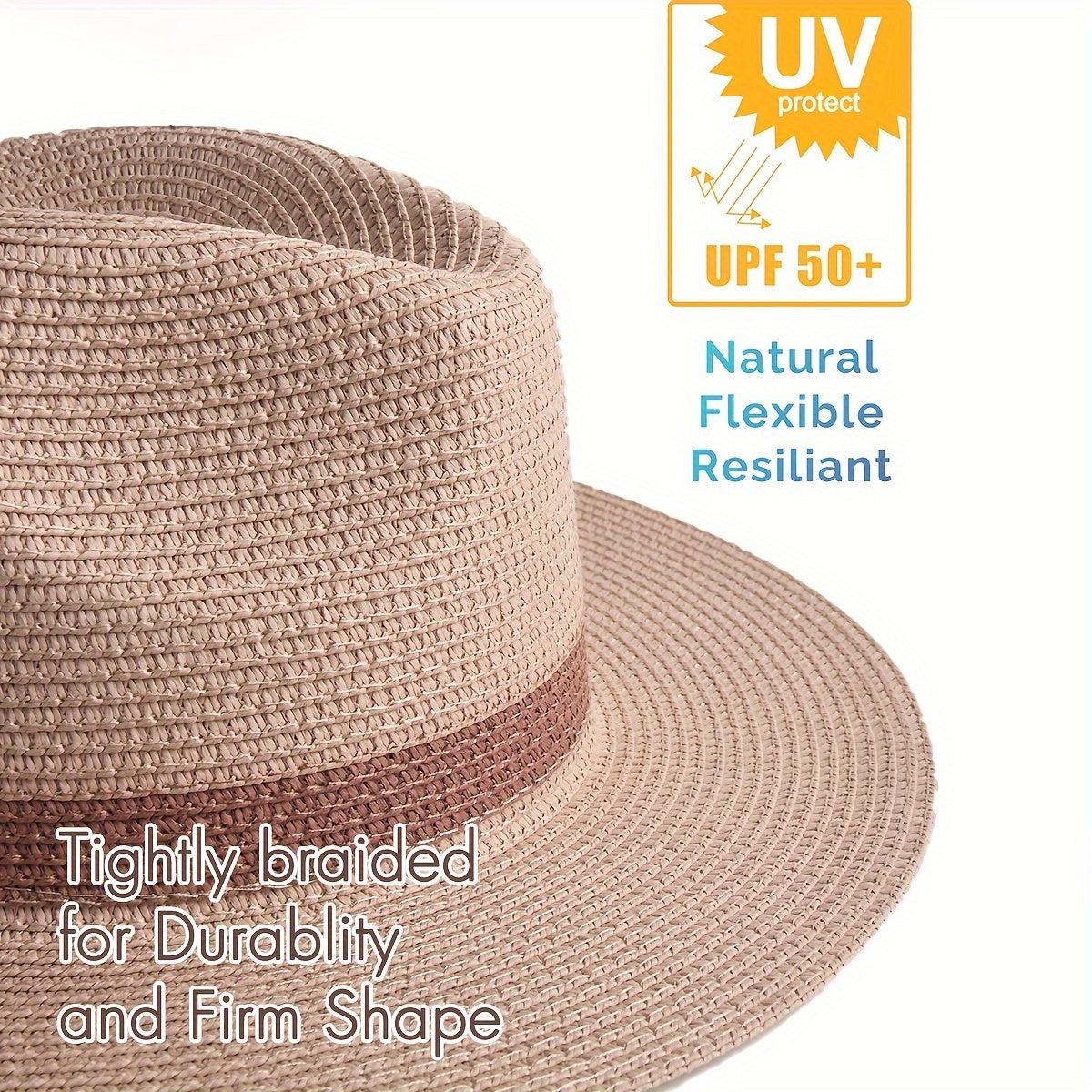 Stylish summer hat with a wide brim made of paper fiber