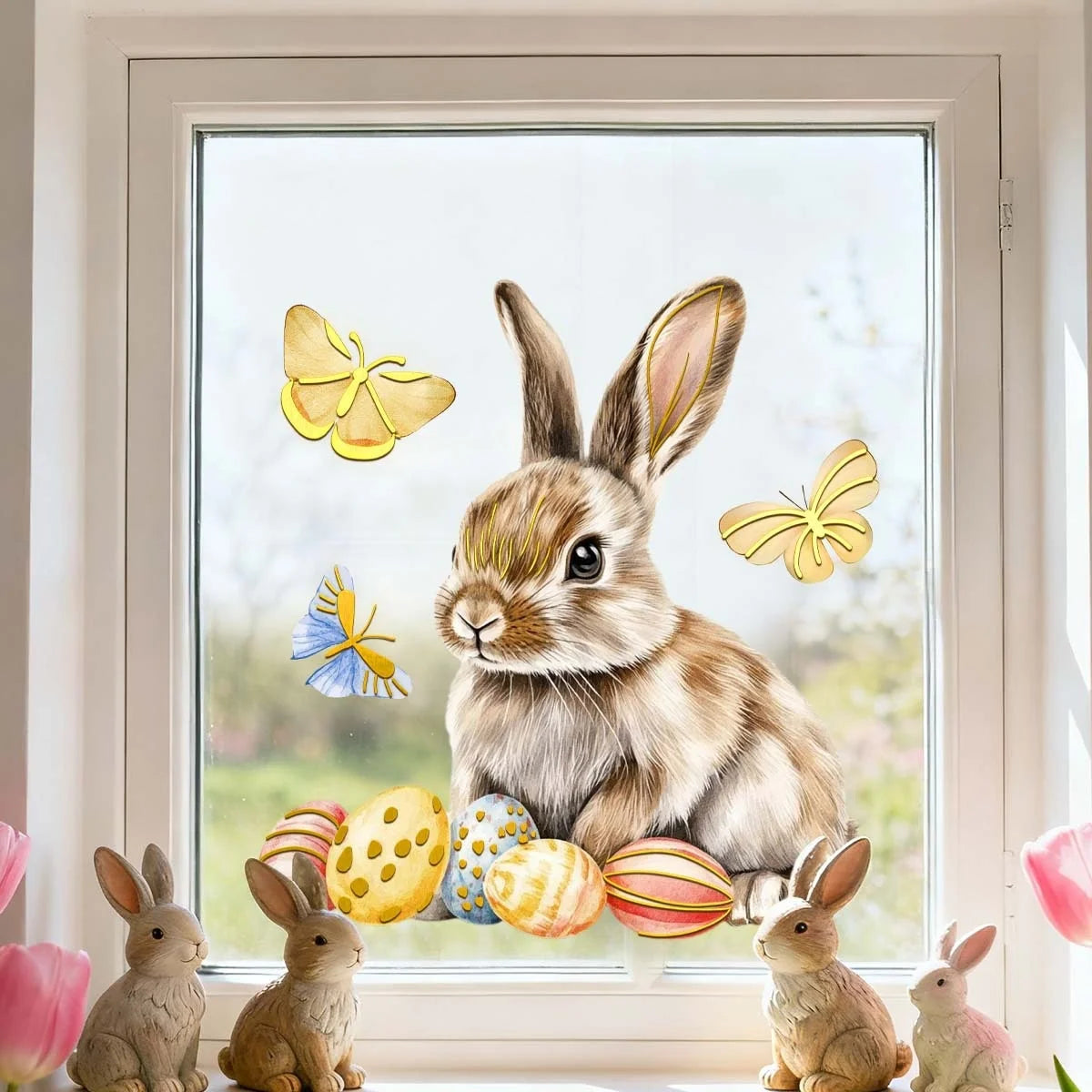 Farbenfrohe Fensterdekoration für Ostern | Fröhliche Hasen & Eier