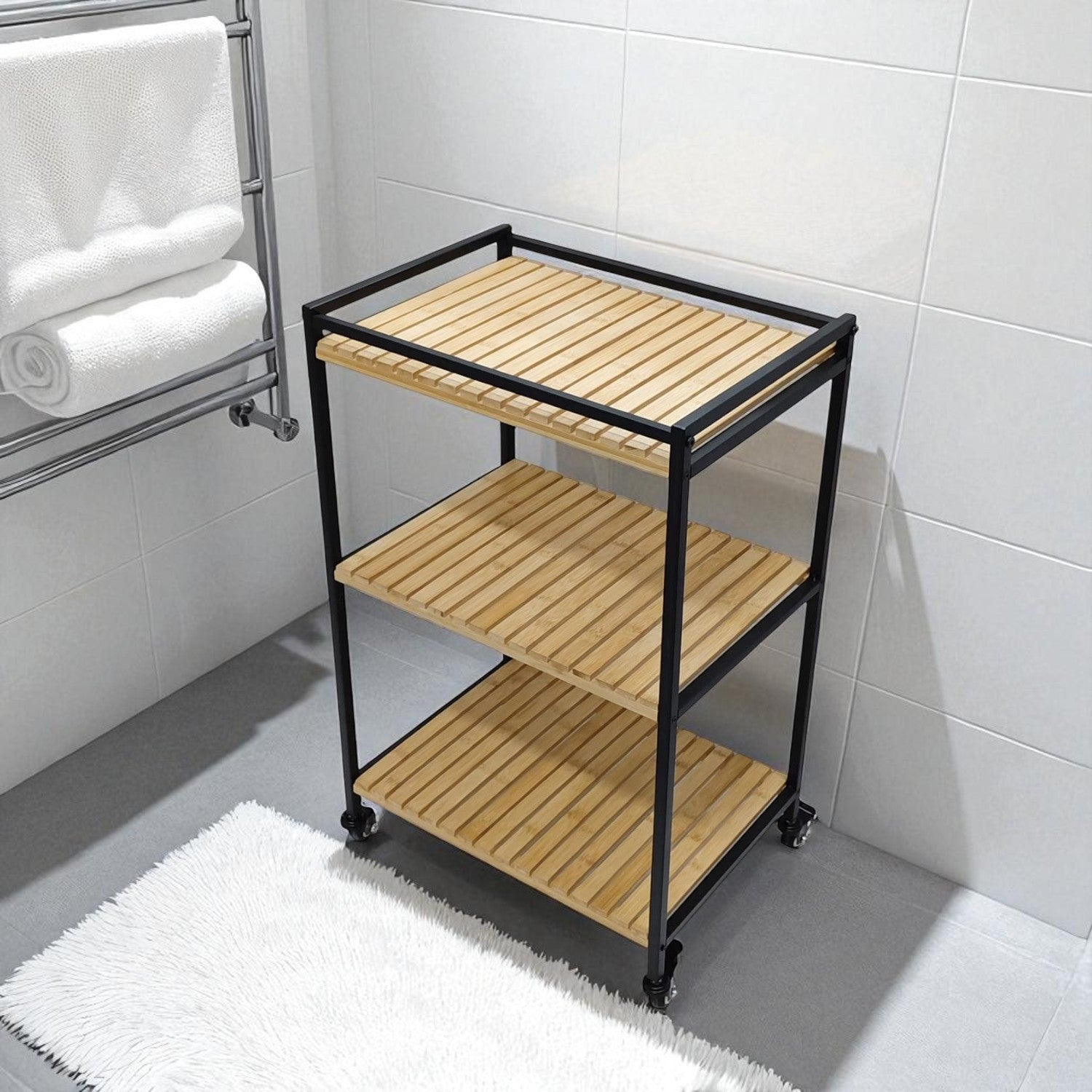 Praktischer 3-stufiger Bambuswagen, 47x33x77cm, Naturbelassen